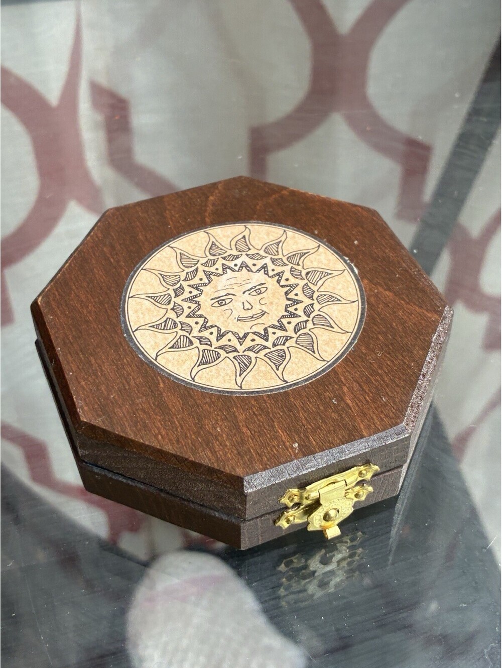 Vintage Spain Wooden Pocket Sundial Compass Talavera 1988 Decorative Box